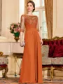 Timeless A-Line Chiffon Applique Scoop 3/4 Sleeves Floor-Length Mother of the Bride Dress