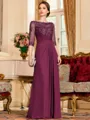 Timeless A-Line Chiffon Applique Scoop 3/4 Sleeves Floor-Length Mother of the Bride Dress
