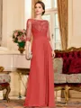 Timeless A-Line Chiffon Applique Scoop 3/4 Sleeves Floor-Length Mother of the Bride Dress