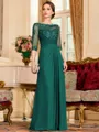 Timeless A-Line Chiffon Applique Scoop 3/4 Sleeves Floor-Length Mother of the Bride Dress