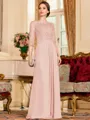 Timeless A-Line Chiffon Applique Scoop 3/4 Sleeves Floor-Length Mother of the Bride Dress