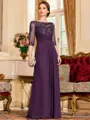 Timeless A-Line Chiffon Applique Scoop 3/4 Sleeves Floor-Length Mother of the Bride Dress