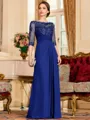 Timeless A-Line Chiffon Applique Scoop 3/4 Sleeves Floor-Length Mother of the Bride Dress