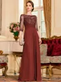 Timeless A-Line Chiffon Applique Scoop 3/4 Sleeves Floor-Length Mother of the Bride Dress