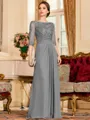 Timeless A-Line Chiffon Applique Scoop 3/4 Sleeves Floor-Length Mother of the Bride Dress
