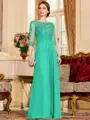 Timeless A-Line Chiffon Applique Scoop 3/4 Sleeves Floor-Length Mother of the Bride Dress