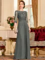 Timeless A-Line Chiffon Applique Scoop 3/4 Sleeves Floor-Length Mother of the Bride Dress