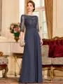 Timeless A-Line Chiffon Applique Scoop 3/4 Sleeves Floor-Length Mother of the Bride Dress