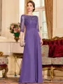 Timeless A-Line Chiffon Applique Scoop 3/4 Sleeves Floor-Length Mother of the Bride Dress