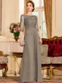 Timeless A-Line Chiffon Applique Scoop 3/4 Sleeves Floor-Length Mother of the Bride Dress