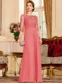 Timeless A-Line Chiffon Applique Scoop 3/4 Sleeves Floor-Length Mother of the Bride Dress