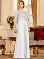 Timeless A-Line Chiffon Applique Scoop 3/4 Sleeves Floor-Length Mother of the Bride Dress