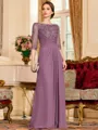 Timeless A-Line Chiffon Applique Scoop 3/4 Sleeves Floor-Length Mother of the Bride Dress