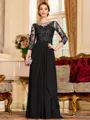 Glamorous A-Line Chiffon Lace Scoop 3/4 Sleeves Floor-Length Mother of the Bride Dress