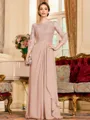 Glamorous A-Line Chiffon Lace Scoop 3/4 Sleeves Floor-Length Mother of the Bride Dress