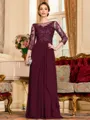 Glamorous A-Line Chiffon Lace Scoop 3/4 Sleeves Floor-Length Mother of the Bride Dress