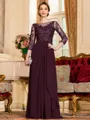 Glamorous A-Line Chiffon Lace Scoop 3/4 Sleeves Floor-Length Mother of the Bride Dress