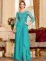 Glamorous A-Line Chiffon Lace Scoop 3/4 Sleeves Floor-Length Mother of the Bride Dress