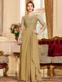 Glamorous A-Line Chiffon Lace Scoop 3/4 Sleeves Floor-Length Mother of the Bride Dress
