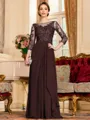 Glamorous A-Line Chiffon Lace Scoop 3/4 Sleeves Floor-Length Mother of the Bride Dress
