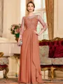Glamorous A-Line Chiffon Lace Scoop 3/4 Sleeves Floor-Length Mother of the Bride Dress