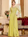 Glamorous A-Line Chiffon Lace Scoop 3/4 Sleeves Floor-Length Mother of the Bride Dress