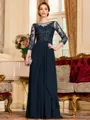 Glamorous A-Line Chiffon Lace Scoop 3/4 Sleeves Floor-Length Mother of the Bride Dress