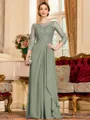 Glamorous A-Line Chiffon Lace Scoop 3/4 Sleeves Floor-Length Mother of the Bride Dress