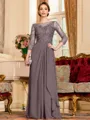 Glamorous A-Line Chiffon Lace Scoop 3/4 Sleeves Floor-Length Mother of the Bride Dress