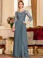 Glamorous A-Line Chiffon Lace Scoop 3/4 Sleeves Floor-Length Mother of the Bride Dress