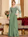 Glamorous A-Line Chiffon Lace Scoop 3/4 Sleeves Floor-Length Mother of the Bride Dress
