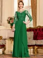 Glamorous A-Line Chiffon Lace Scoop 3/4 Sleeves Floor-Length Mother of the Bride Dress