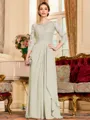Glamorous A-Line Chiffon Lace Scoop 3/4 Sleeves Floor-Length Mother of the Bride Dress