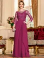 Glamorous A-Line Chiffon Lace Scoop 3/4 Sleeves Floor-Length Mother of the Bride Dress