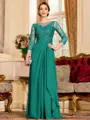 Glamorous A-Line Chiffon Lace Scoop 3/4 Sleeves Floor-Length Mother of the Bride Dress