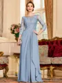 Glamorous A-Line Chiffon Lace Scoop 3/4 Sleeves Floor-Length Mother of the Bride Dress
