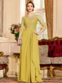 Glamorous A-Line Chiffon Lace Scoop 3/4 Sleeves Floor-Length Mother of the Bride Dress