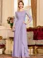 Glamorous A-Line Chiffon Lace Scoop 3/4 Sleeves Floor-Length Mother of the Bride Dress
