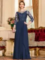 Glamorous A-Line Chiffon Lace Scoop 3/4 Sleeves Floor-Length Mother of the Bride Dress