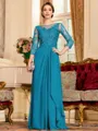 Glamorous A-Line Chiffon Lace Scoop 3/4 Sleeves Floor-Length Mother of the Bride Dress