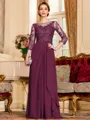 Glamorous A-Line Chiffon Lace Scoop 3/4 Sleeves Floor-Length Mother of the Bride Dress