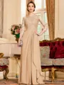 Glamorous A-Line Chiffon Lace Scoop 3/4 Sleeves Floor-Length Mother of the Bride Dress