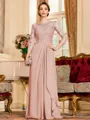 Glamorous A-Line Chiffon Lace Scoop 3/4 Sleeves Floor-Length Mother of the Bride Dress