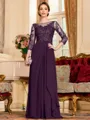 Glamorous A-Line Chiffon Lace Scoop 3/4 Sleeves Floor-Length Mother of the Bride Dress