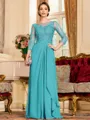 Glamorous A-Line Chiffon Lace Scoop 3/4 Sleeves Floor-Length Mother of the Bride Dress