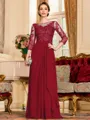 Glamorous A-Line Chiffon Lace Scoop 3/4 Sleeves Floor-Length Mother of the Bride Dress