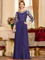 Glamorous A-Line Chiffon Lace Scoop 3/4 Sleeves Floor-Length Mother of the Bride Dress