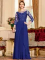 Glamorous A-Line Chiffon Lace Scoop 3/4 Sleeves Floor-Length Mother of the Bride Dress