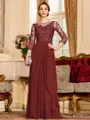Glamorous A-Line Chiffon Lace Scoop 3/4 Sleeves Floor-Length Mother of the Bride Dress