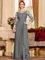 Glamorous A-Line Chiffon Lace Scoop 3/4 Sleeves Floor-Length Mother of the Bride Dress